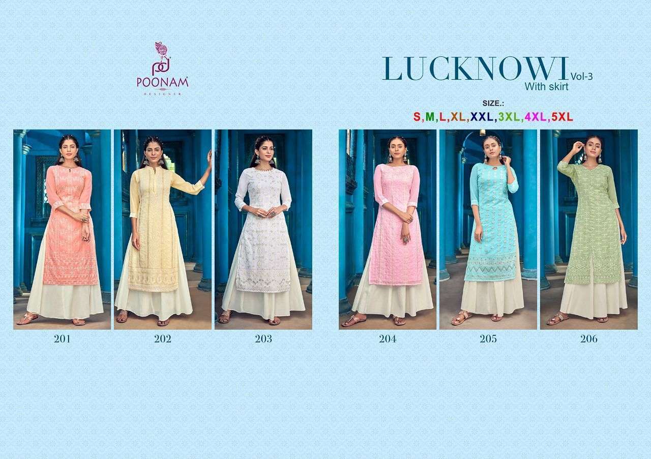 poonam designer lucknowi vol 3 201-206 series trendy designer kurti catalogue wholesale price surat