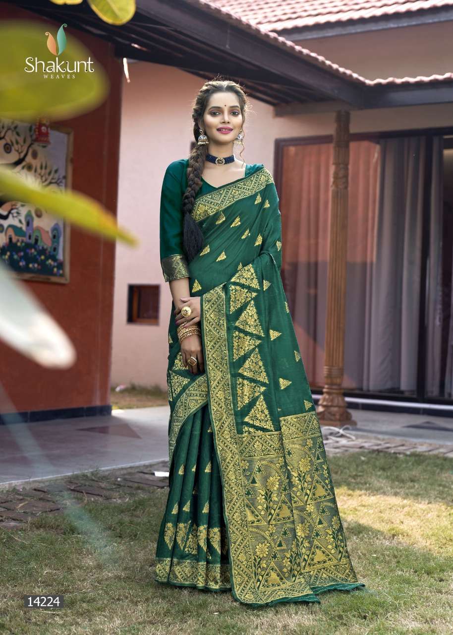 shakunt weaves mandakini 14221-14226 series exclusive designer saree catalogue design 2022 
