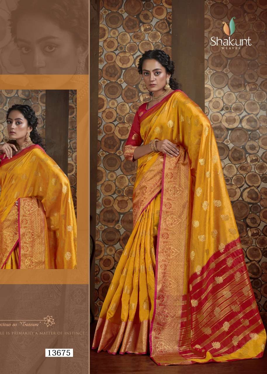 shakunt weaves yanshika 13671-13676 series designer saree catalogue wholesale price
