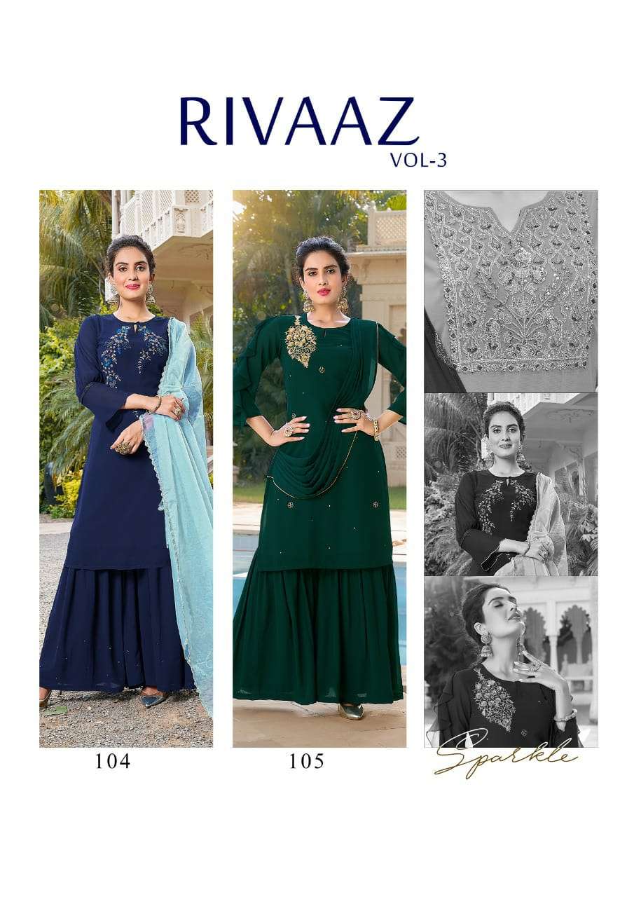 vivils prints rivaaz vol 3 101-105 series party wear designer kurti catalogue design 2022