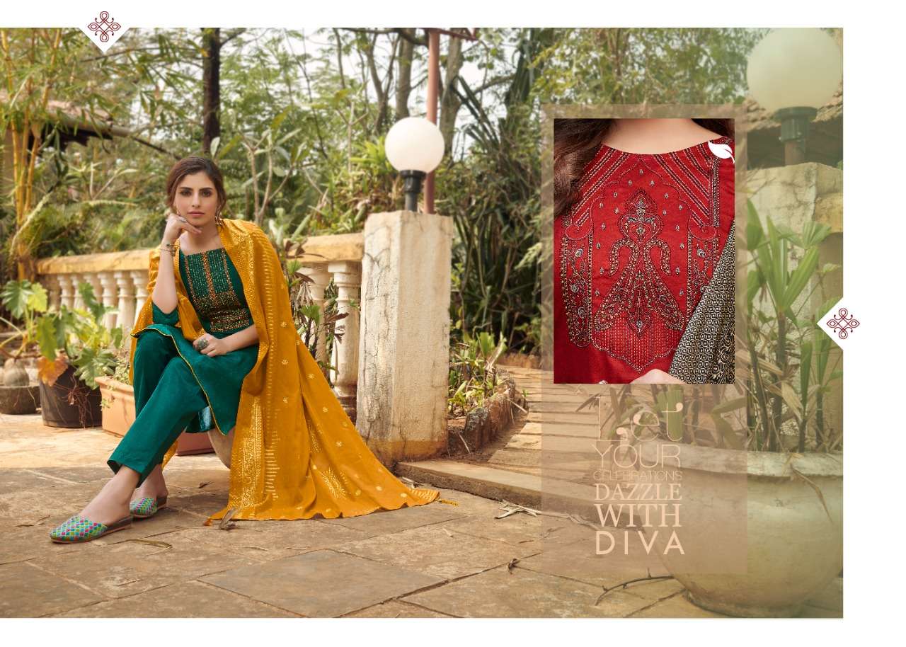 7clouds mehandi 3001-3008 series fancy designer salwar suits manufacturer surat