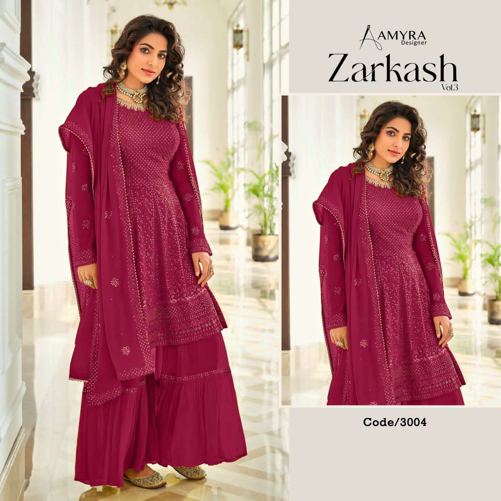 aamyra designer zarkash vol 3 3001-3004 series party wear salwar suits collection 2022 