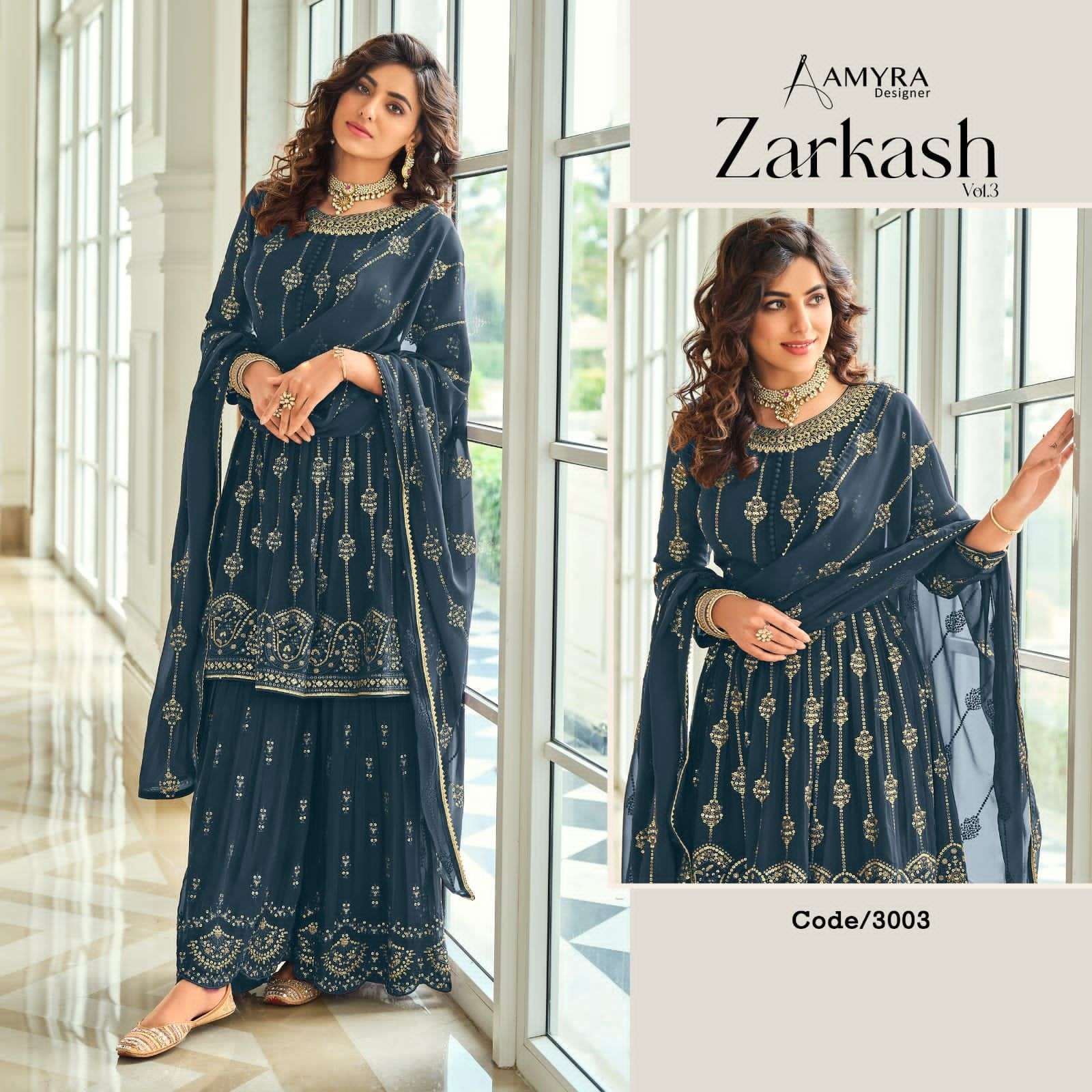 aamyra designer zarkash vol 3 3001-3004 series party wear salwar suits collection 2022 