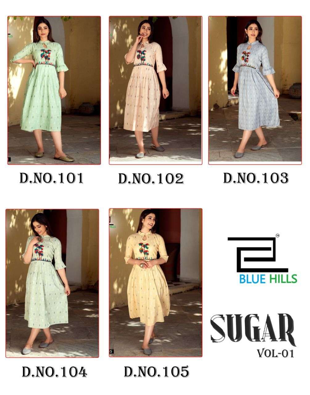 bluehills sugar vol 1 101-105 series fancy designer kurti catalogue collection 2022