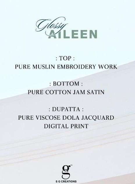 glossy aileen 972-975 series pure muslin fancy embroidery salwar kameez surat