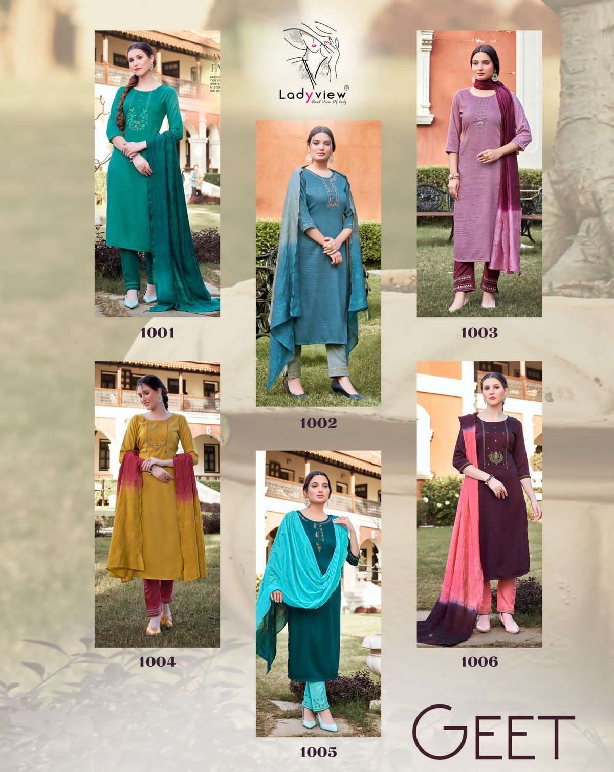 ladyview geet 1001-1008 series fancy designer kurti catalogue manufacturer surat