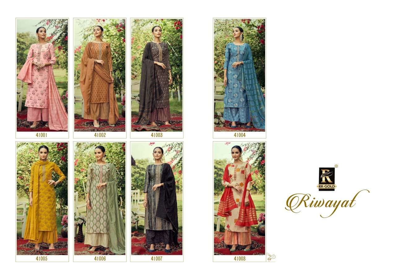 r k gold riwayat designer dress material collection wholesale price surat