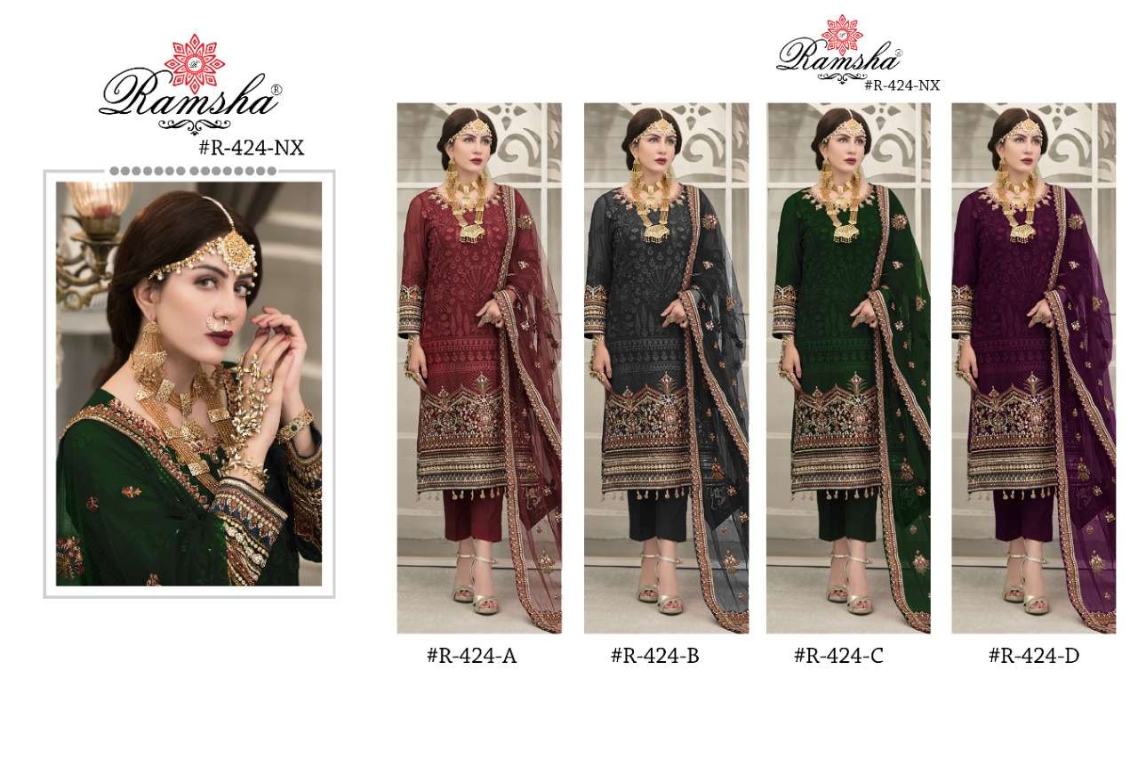 ramsha 424 nx pakistani designer salwar kameez catalogue surrat