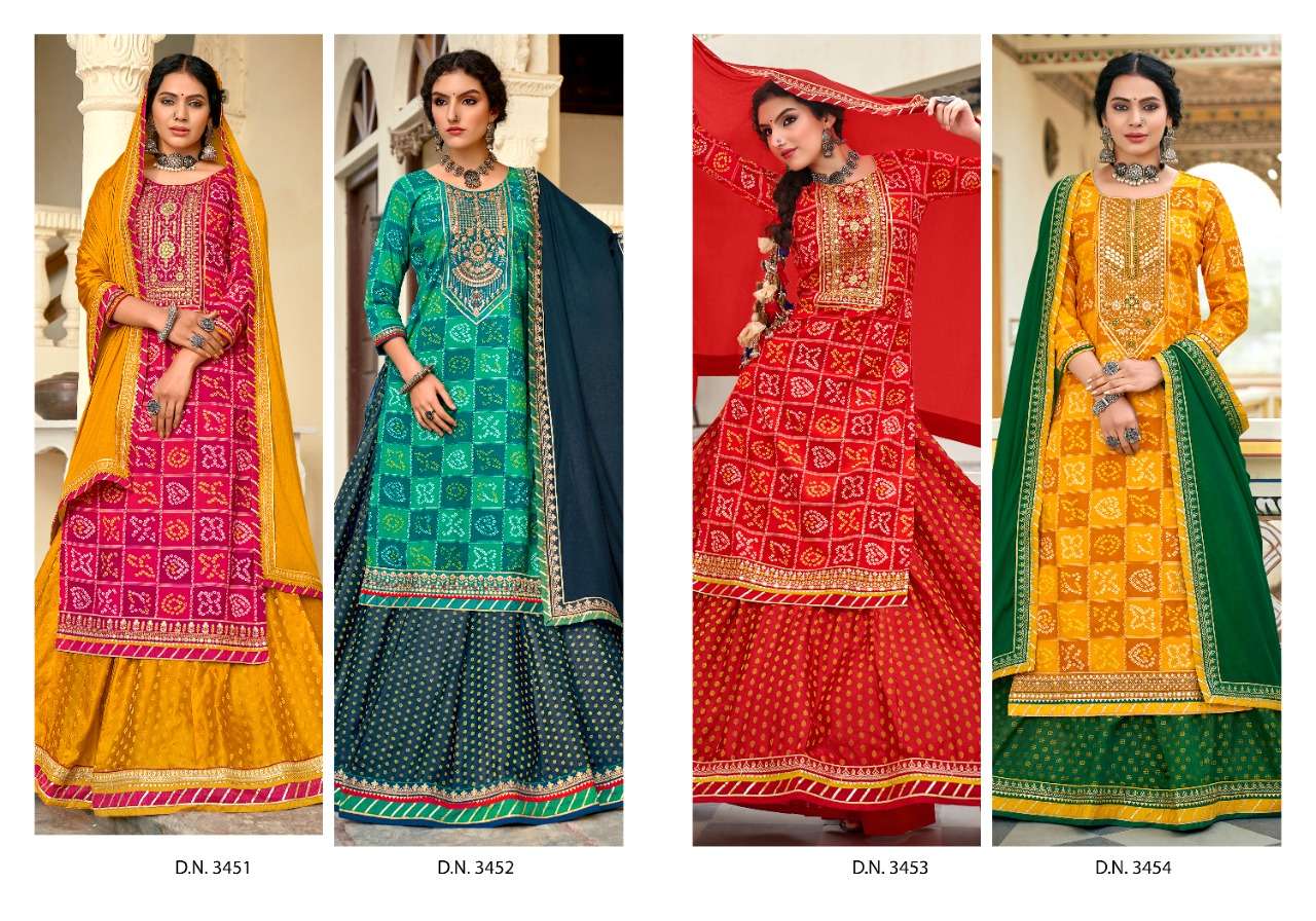 rangoon bandhan 3451-3454 series stylish look designer kurti catalogue manufacturer surat