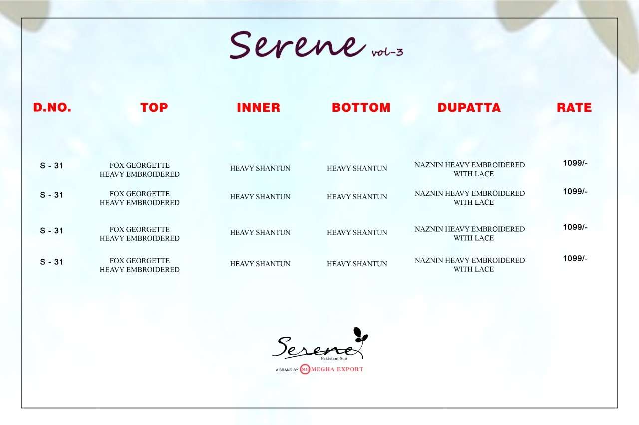 serene serene vol 3 pakistani salwar kameez online with wholesale price surat