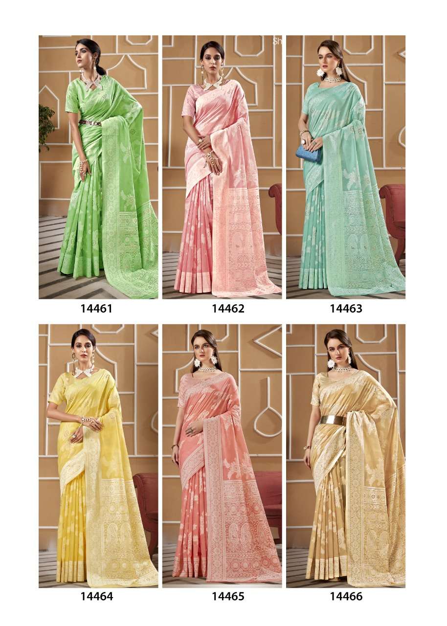 shakunt weaves sks linen 3018 series 14461 to 14466 deisgner linen sarees collection online dealer surat 