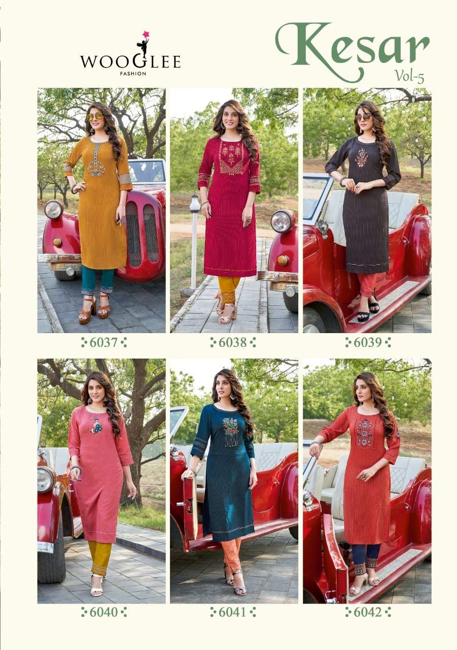 wooglee kesar vol 5 fancy designer kurti catalogue wholesaler surat