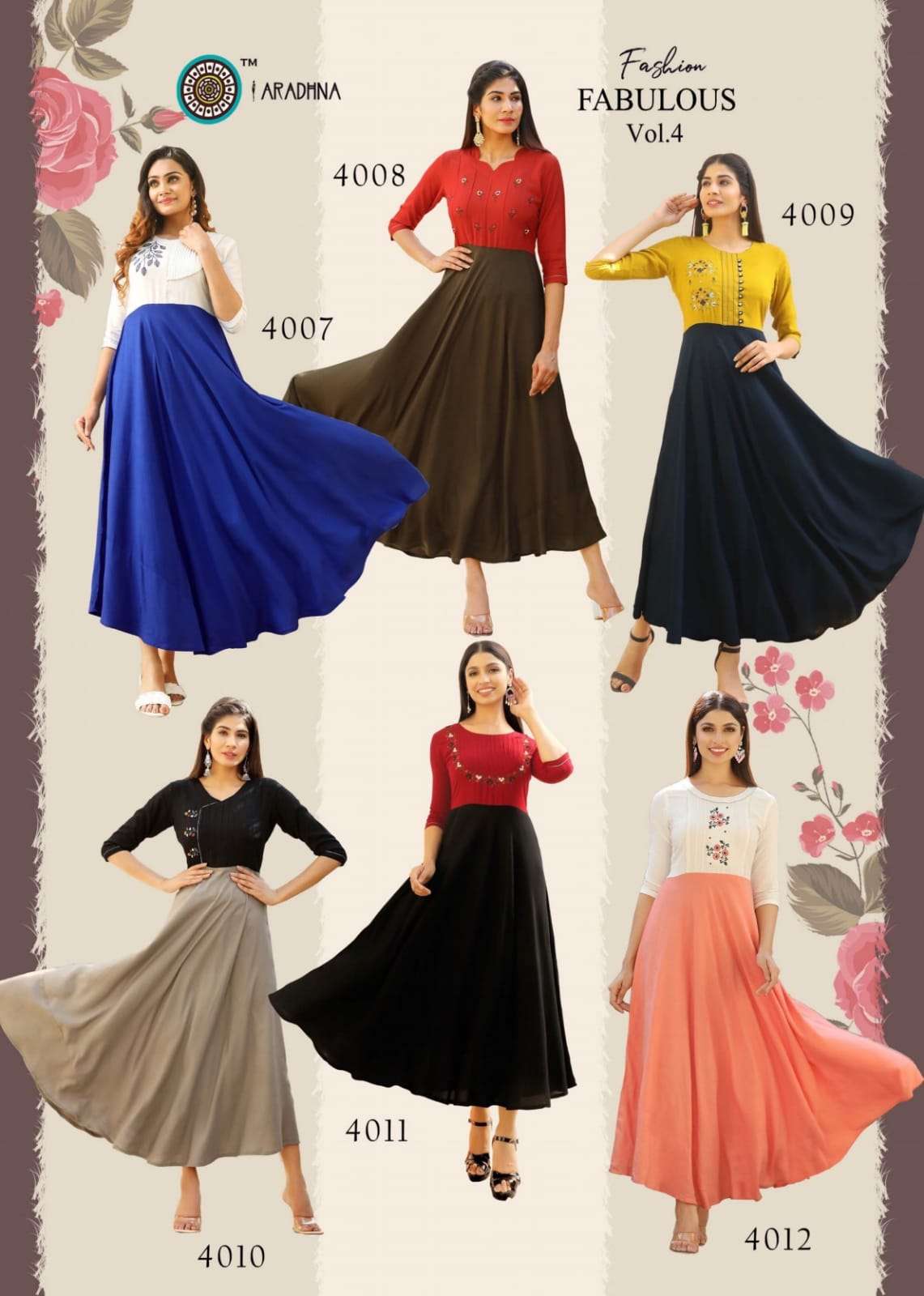 aradhana fashion fabulous vol 4 designer flair kurtis catalogue surat