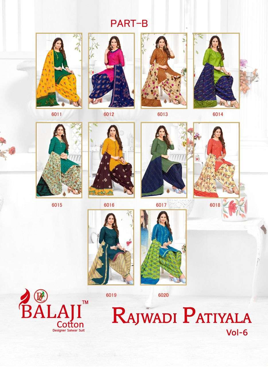 balaji cotton rajawadi patiyala vol 6 unstich designe  salwar kameez wholesaler surat
