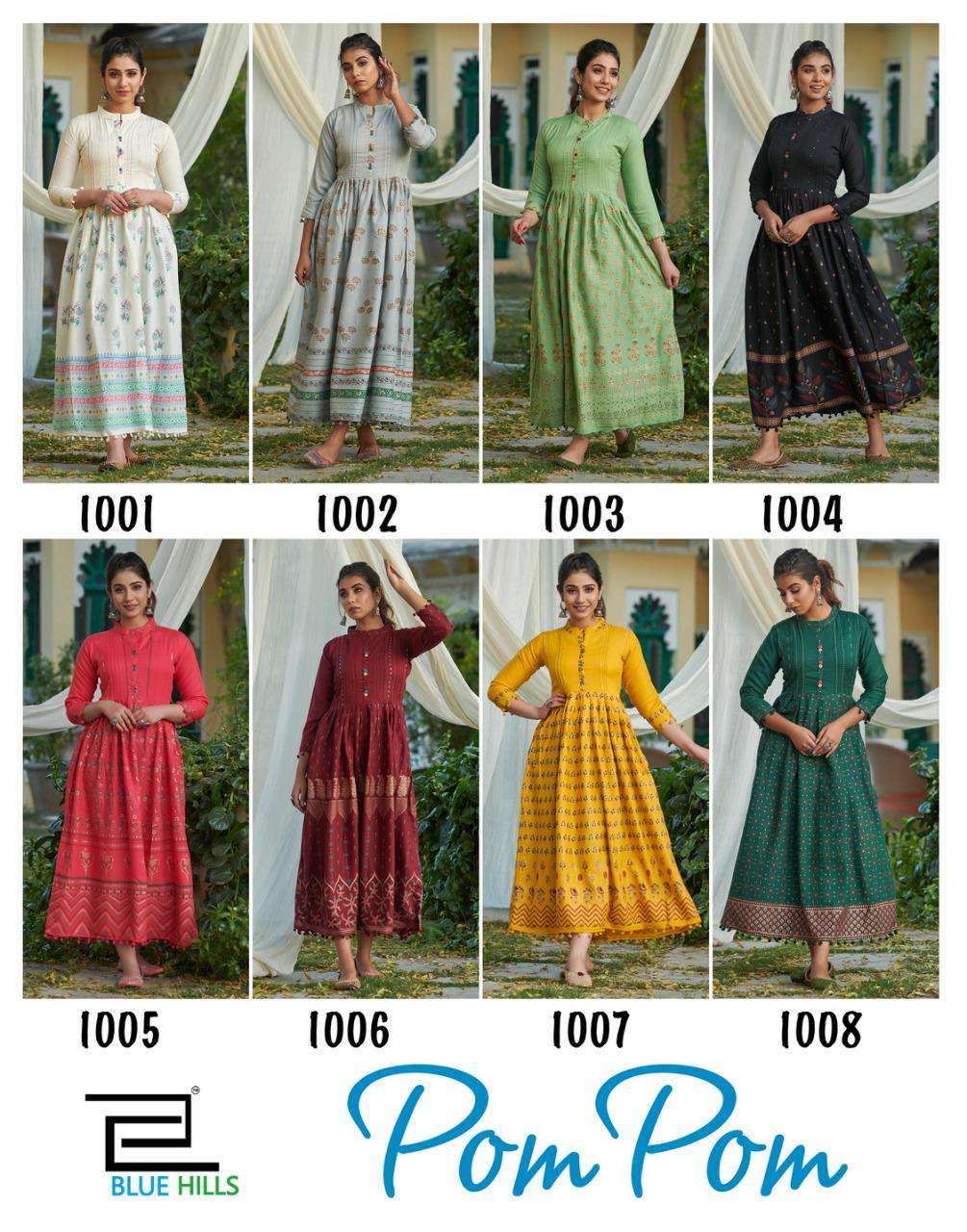bluehills pom pom stylish designer long kurti catalogue new collection