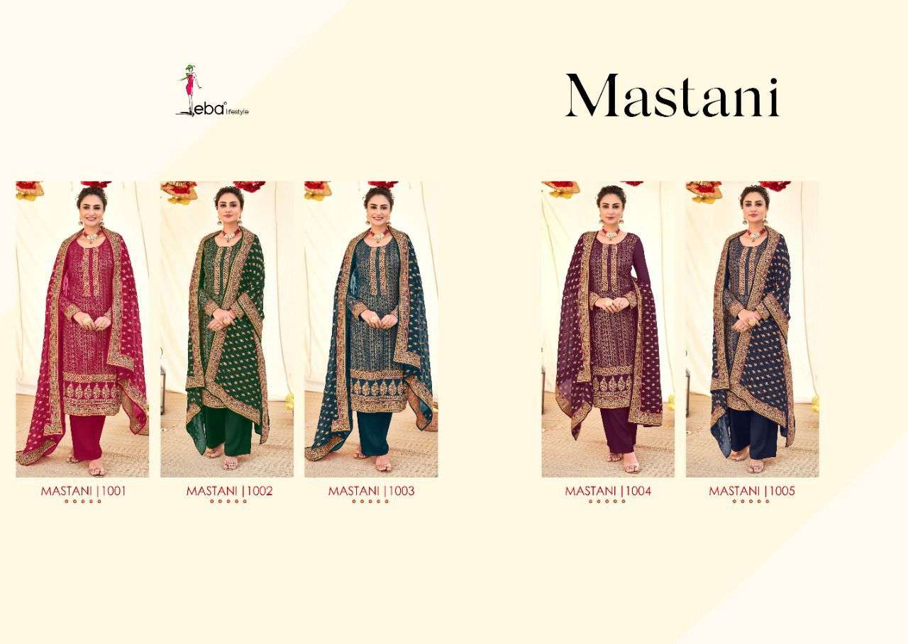 eba lifestyle mastani 1001-1005 series party wear salwar suits wholesaler surat