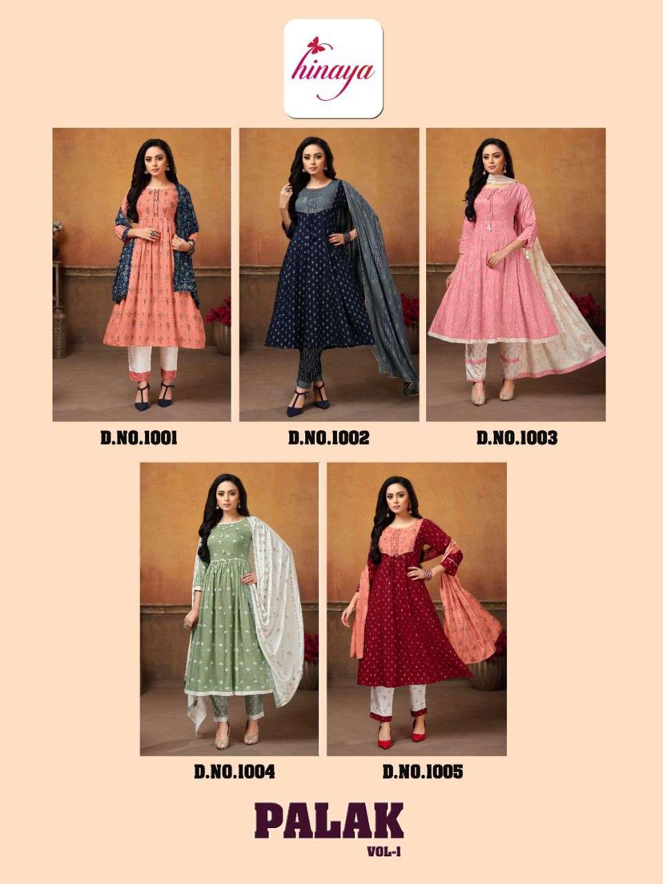 hinaya palak vol 1 1001-1005 series stylish designer kurti catalogue collection 2022