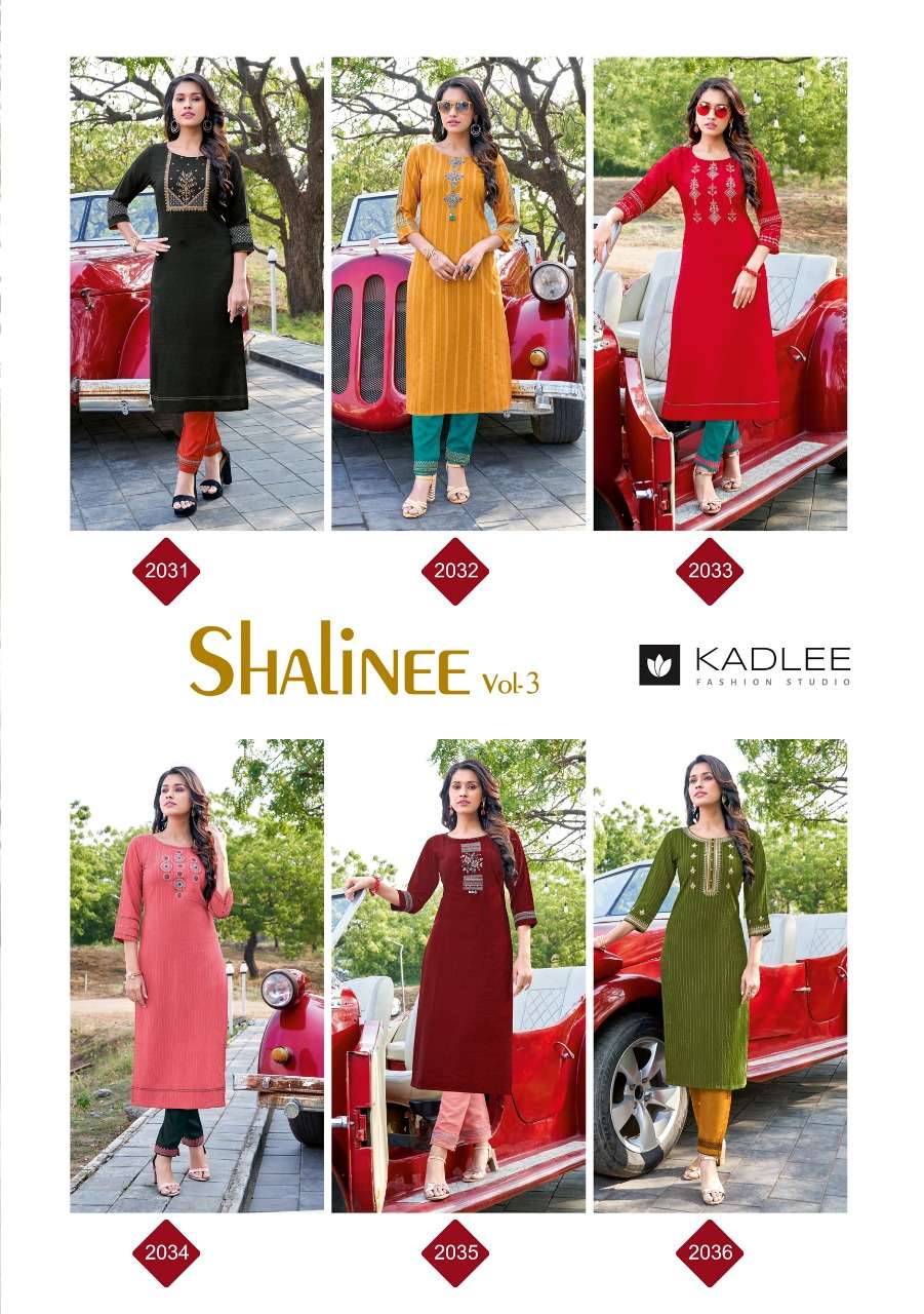 kadlee shalinee vol 3 2031-2036 series fancy designer kurti catalogue collection
