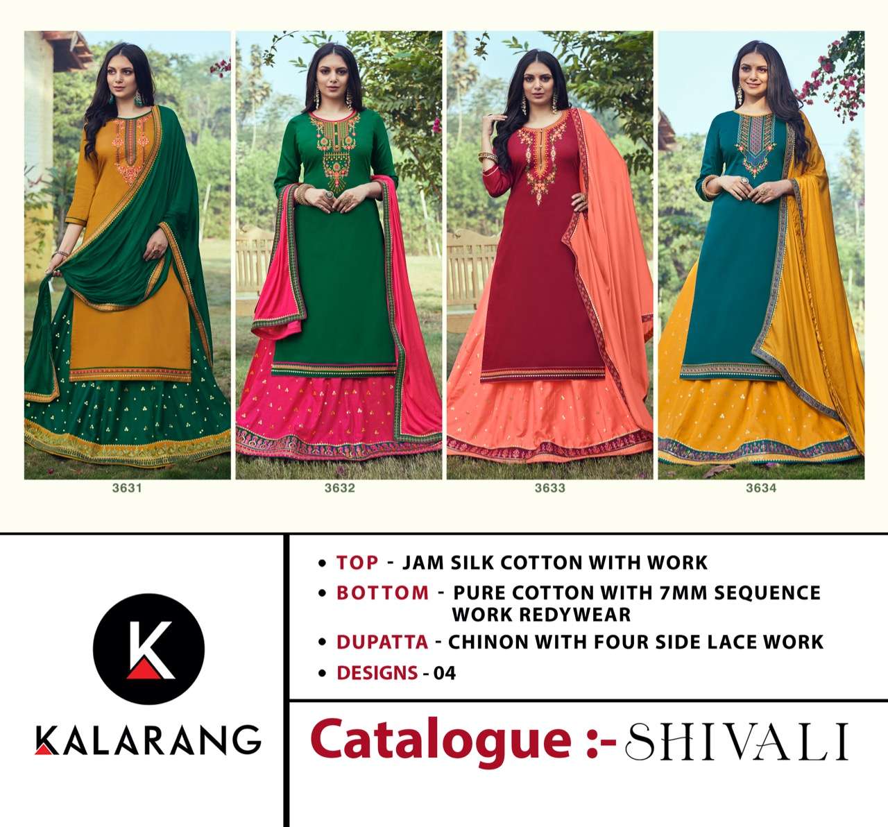 kalarang shivali 3631-3634 series party wear salwar suits manufacturer surat