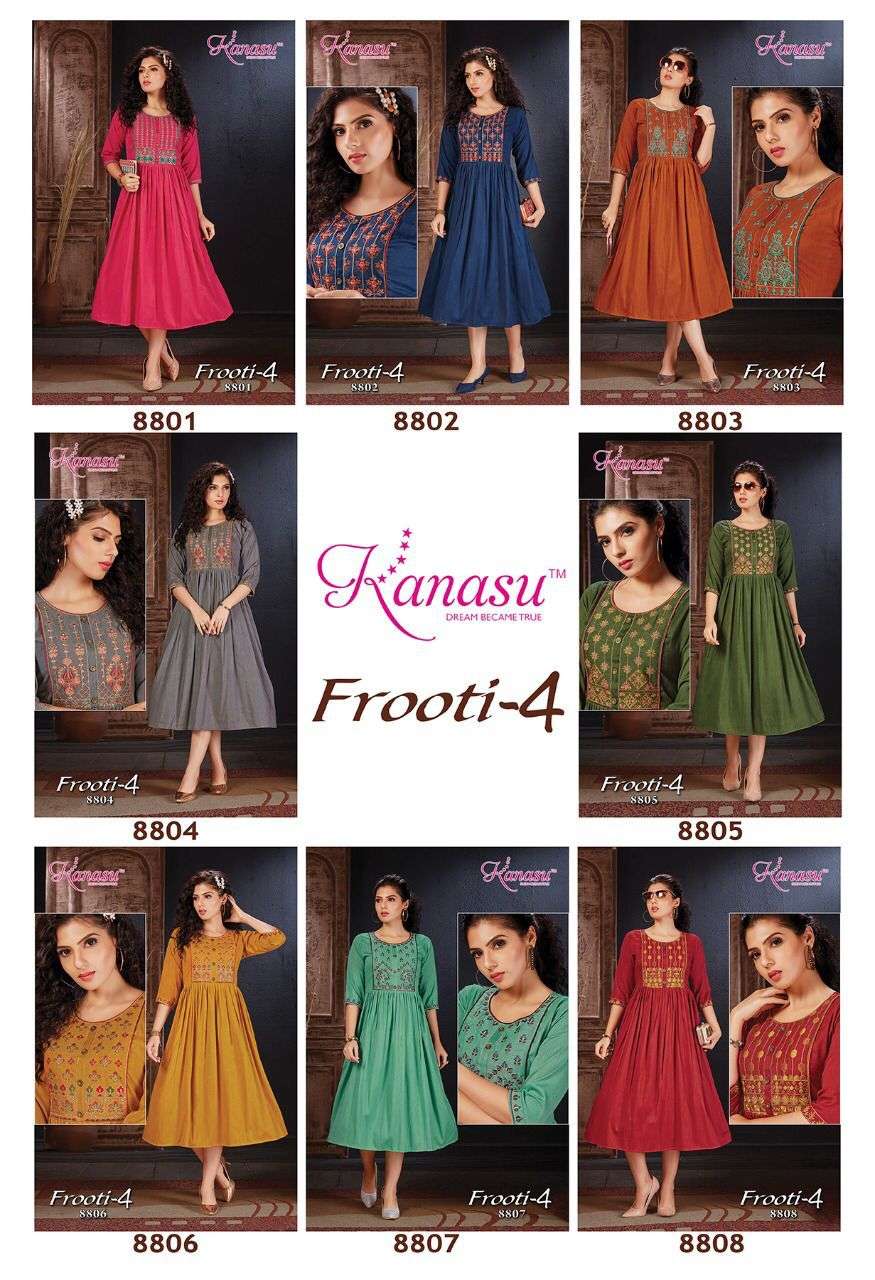 kanasu frooti vol 4 flair style designer kurti catalogue online with wholesale price