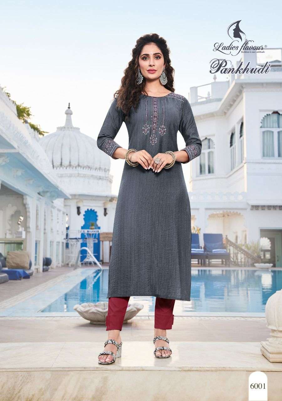  ladies flavour pankhudi 6001-6006 series trendy designer kurti catalogue collection 2022