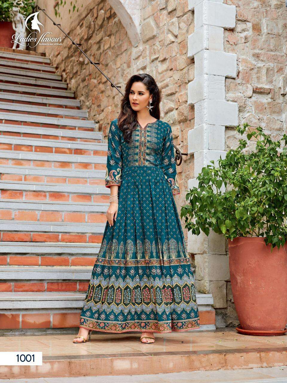 ladies flavour rangreza 1001-1004 stylish designer kurti catalogue wholesaler surat