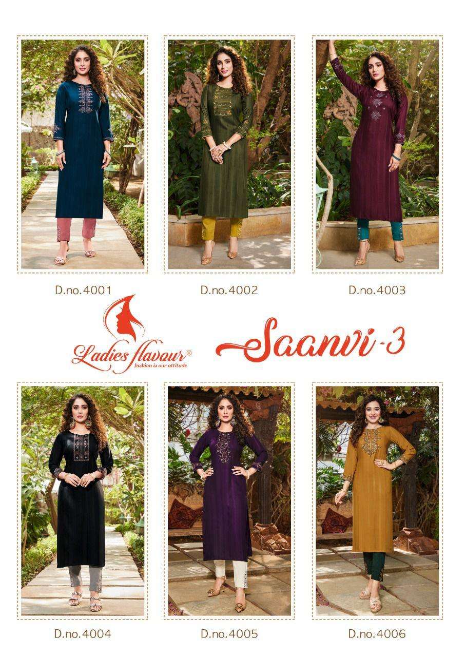 ladies flavour saanvi vol 3 4001-4006 series famcy designer kurti catalogue new collection