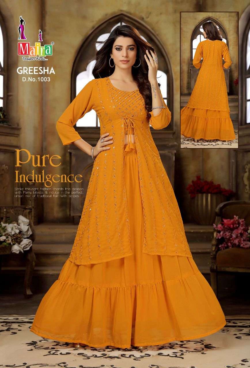 maira designer greesha attractive look designer kurti catalogue manufacturer surat 
