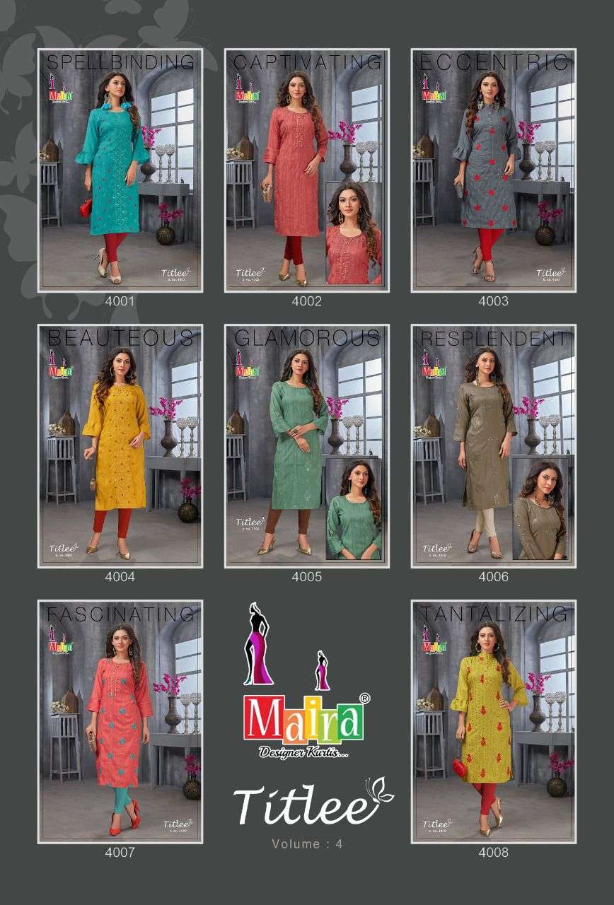 maira titlee vol 4 stylish look designer kurti catalogue collection 2022