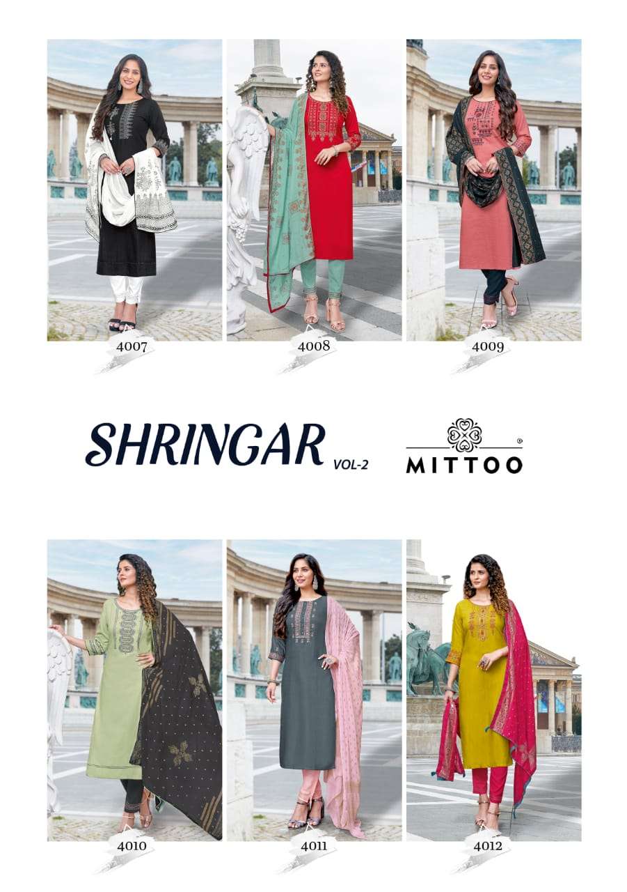 mittoo shringar vol 2 4007-4012 series stylish designer kurti catalogue wholesaler