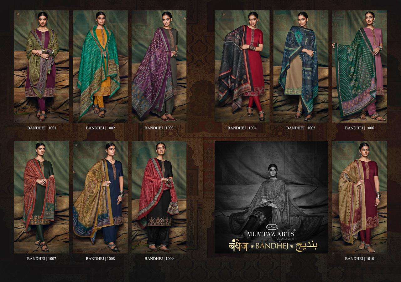 mumtaz arts bandhej 1001-1010 series unstich designer salwar kameez manufacturer surat 