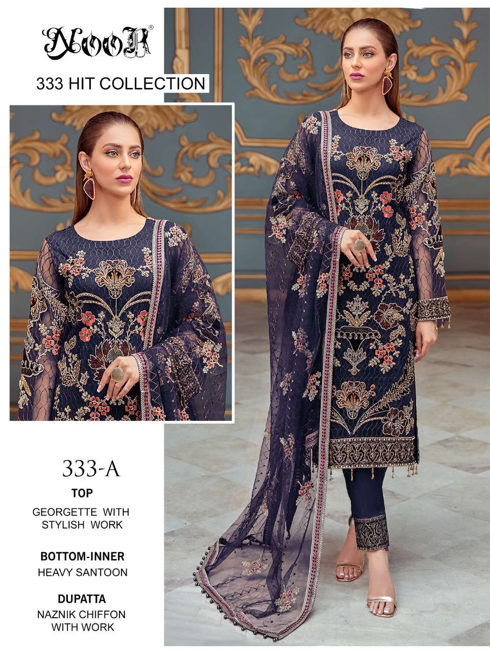   noor 333 hit collection exclusive designer pakistani suits wholesaler surat