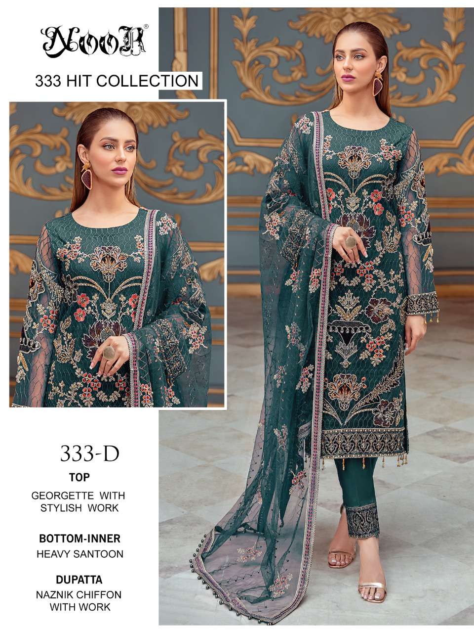   noor 333 hit collection exclusive designer pakistani suits wholesaler surat