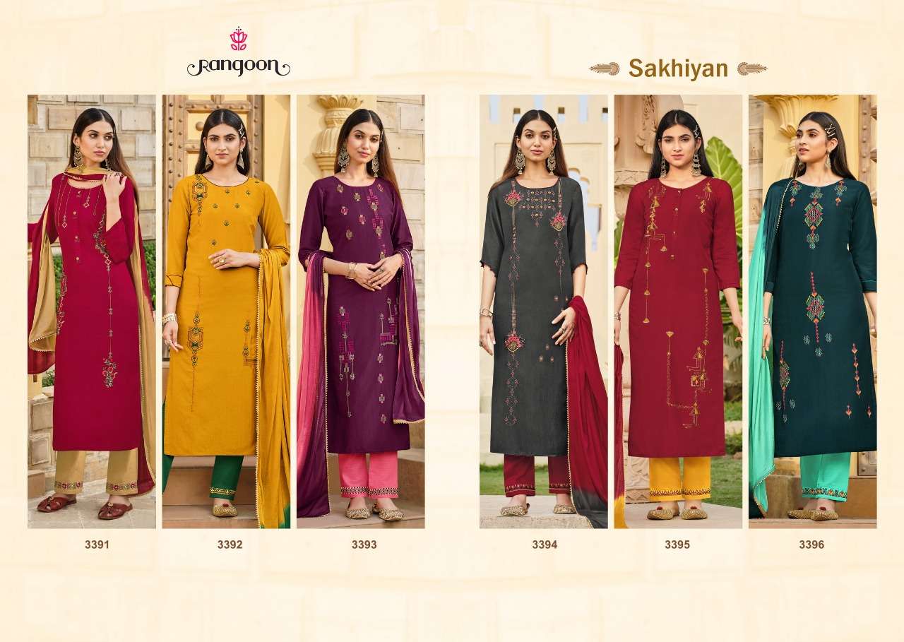 rangoon sakhiyan 3391-3396 series exclusive designer kurti catalogue manufacturer surat