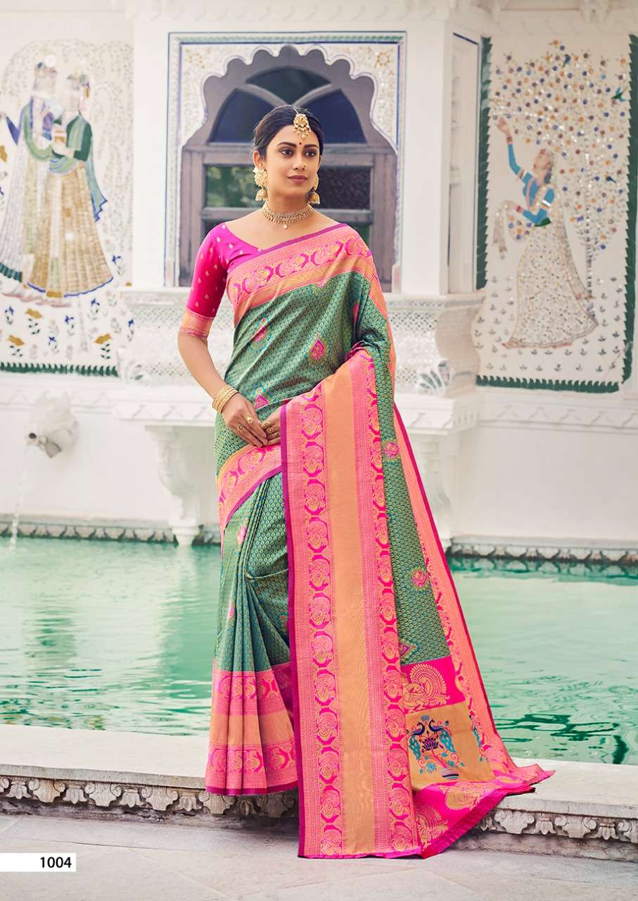 revanta creation laaj 1001-1005 series fancy designer saree catalogue collection 2022