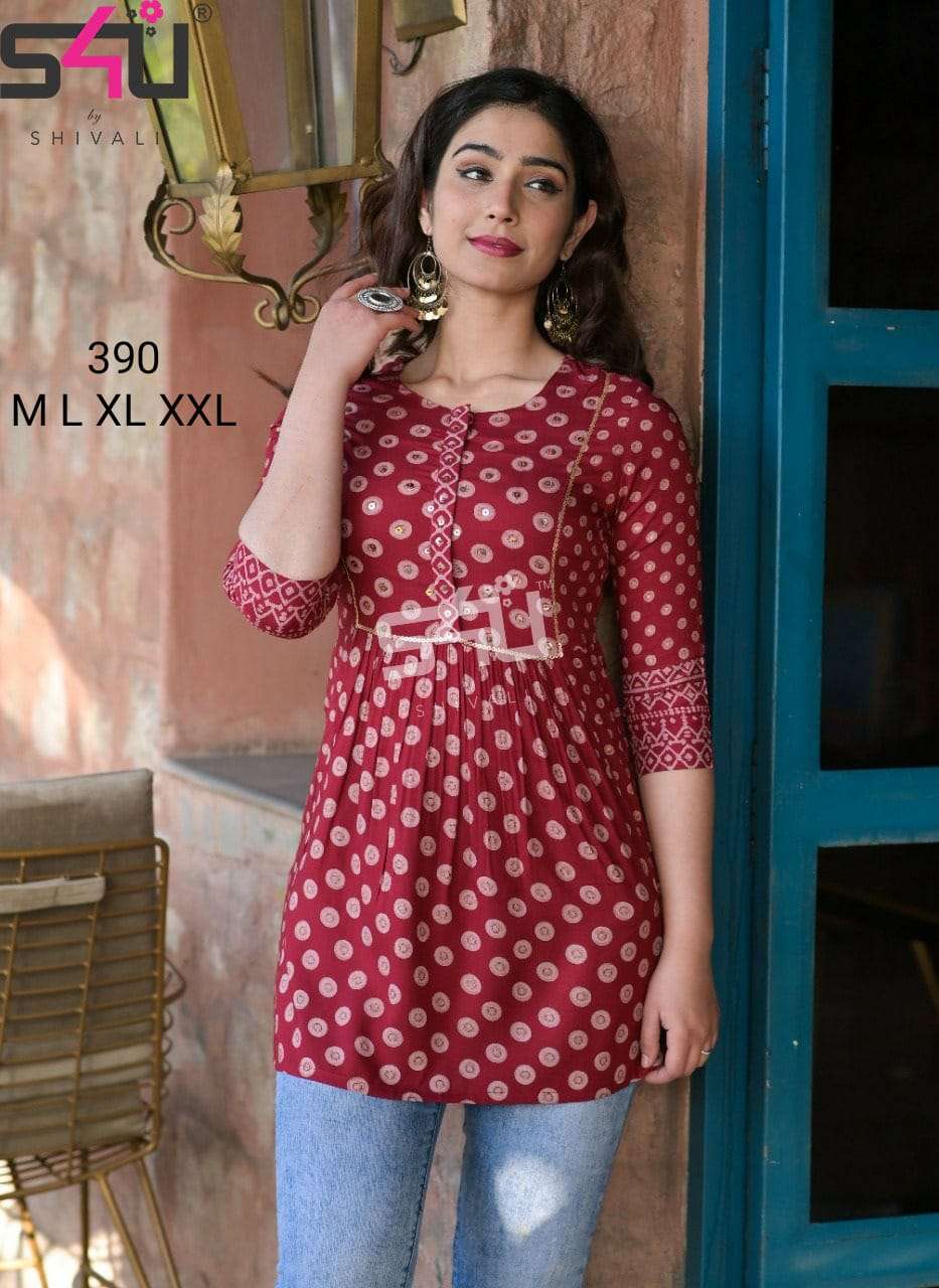 s4u 390 trendy designer short kurti non catalogue size set