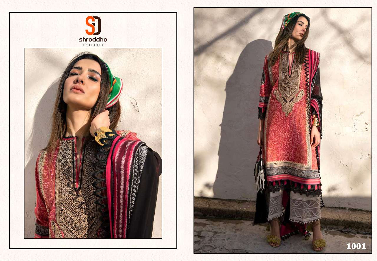 shraddha sana safinaz muzline spring vol 1 1001-1004 series chiffon pakistani designer salwar kameez wholesaler surat