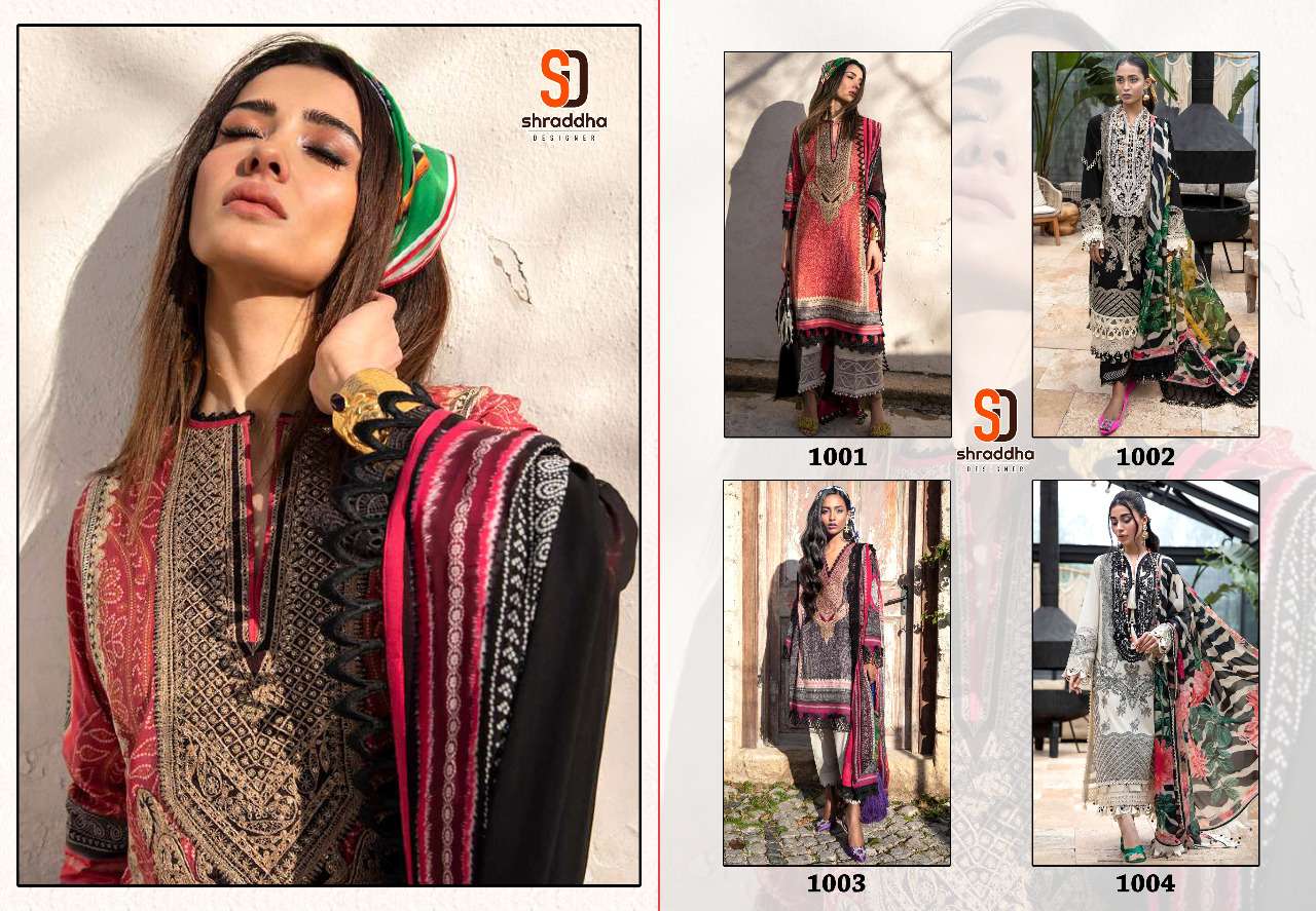 shraddha sana safinaz muzline spring vol 1 1001-1004 series chiffon pakistani designer salwar kameez wholesaler surat