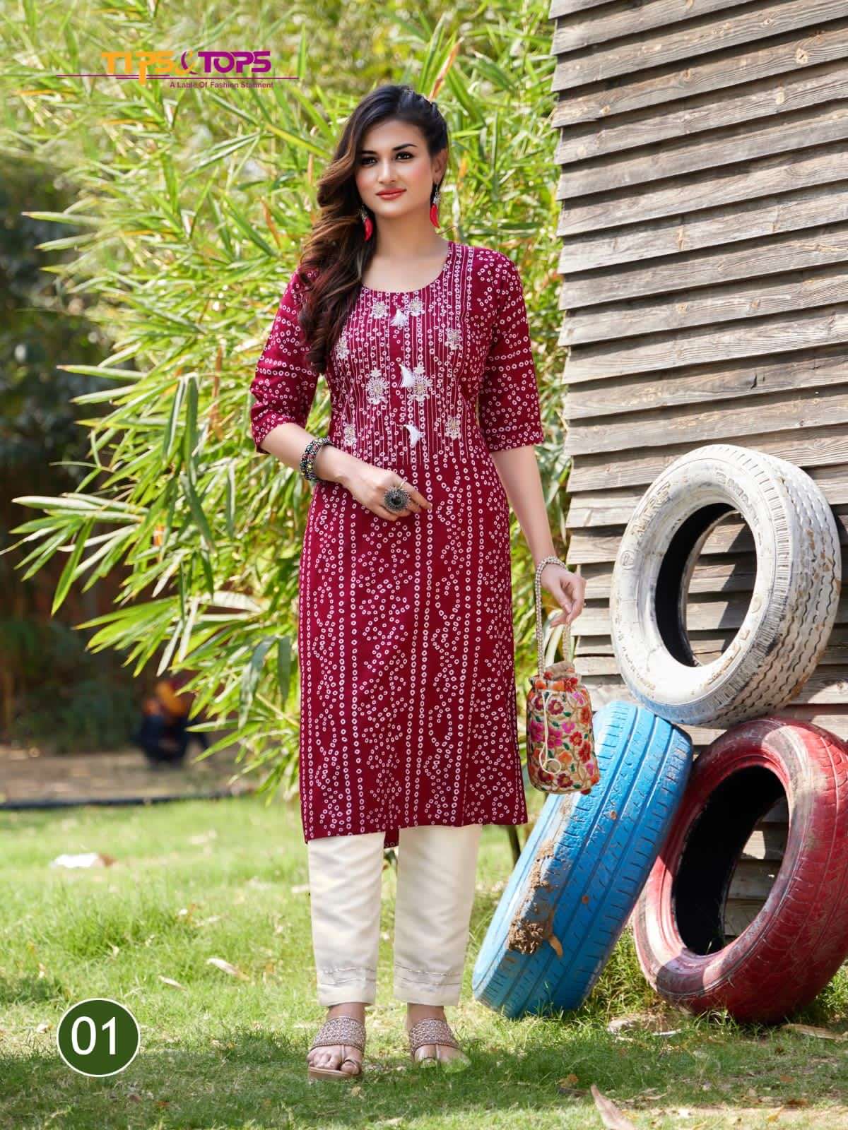 tips&tops bandhej vol 2 fancy designer kurti catalogue manufacturer surat