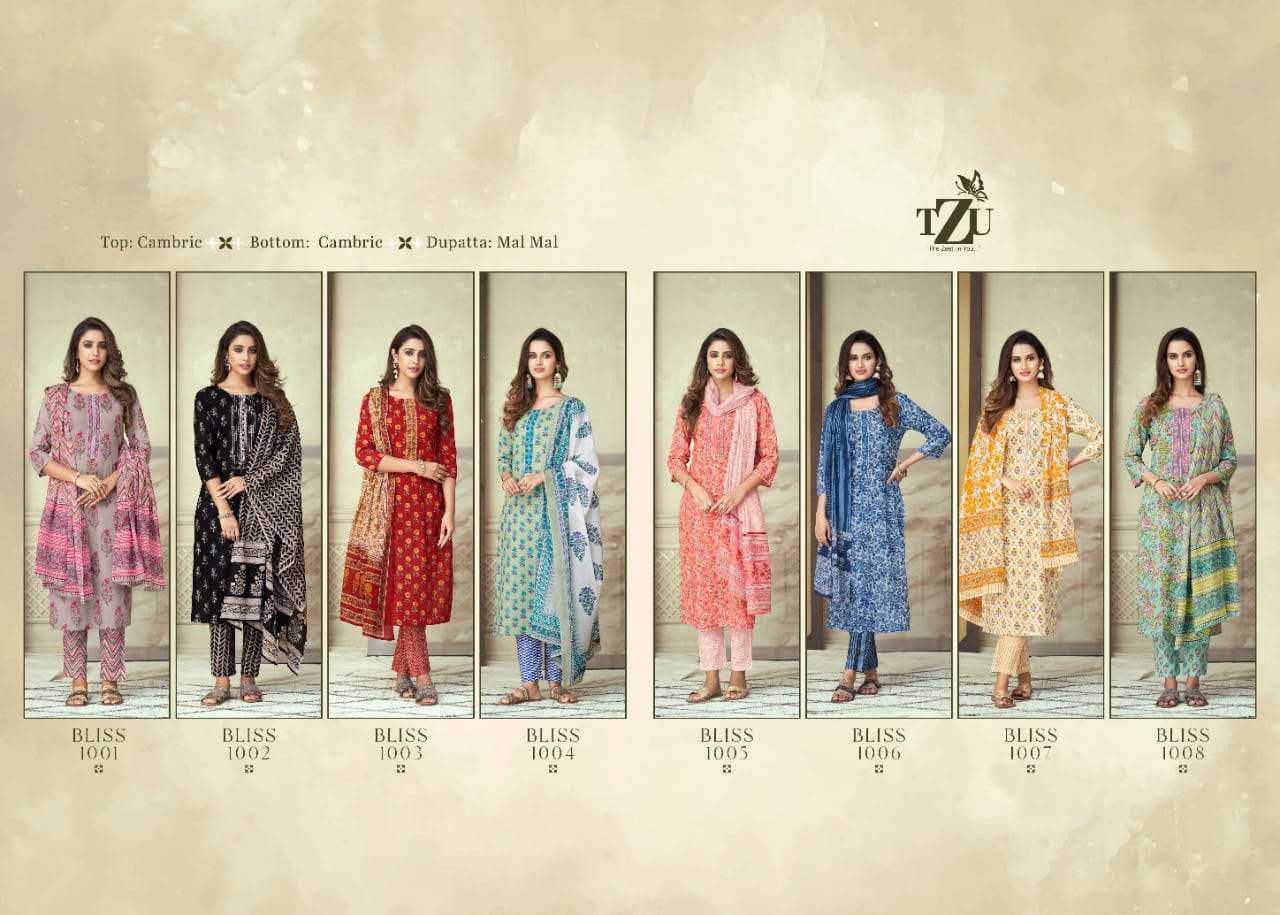 tzu bliss 1001-1008 series stylish designer kurti catalogue manufacturer surat