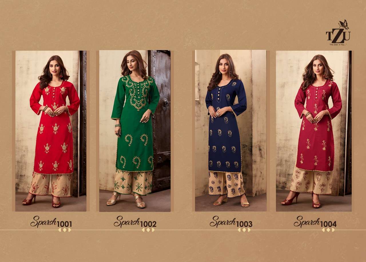 tzu sparsh 1001-1004 series stylish designer kurti catalogue wholesaler surat
