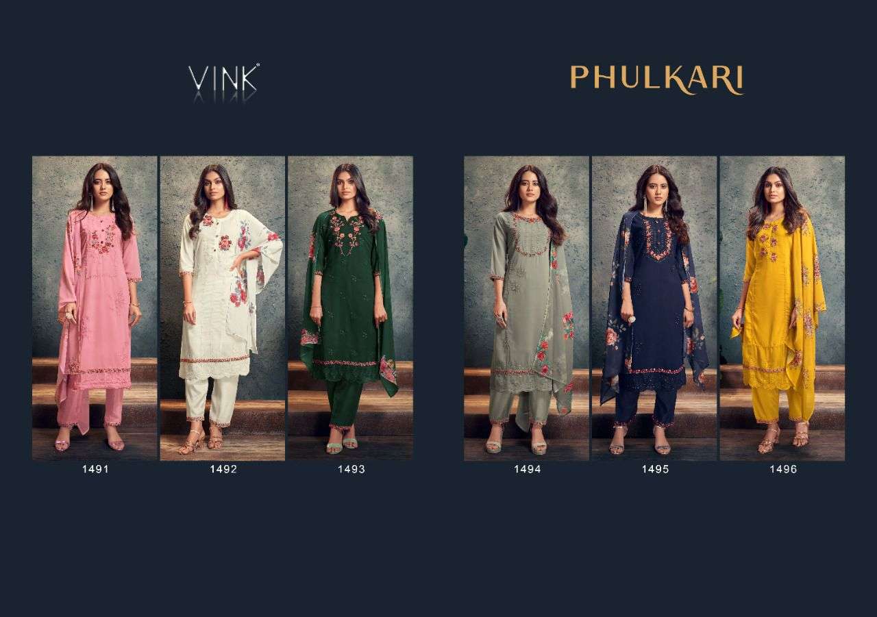 vink phulkari 1491-1496 series kurti and pant with dupatta catalogue collection 2022
