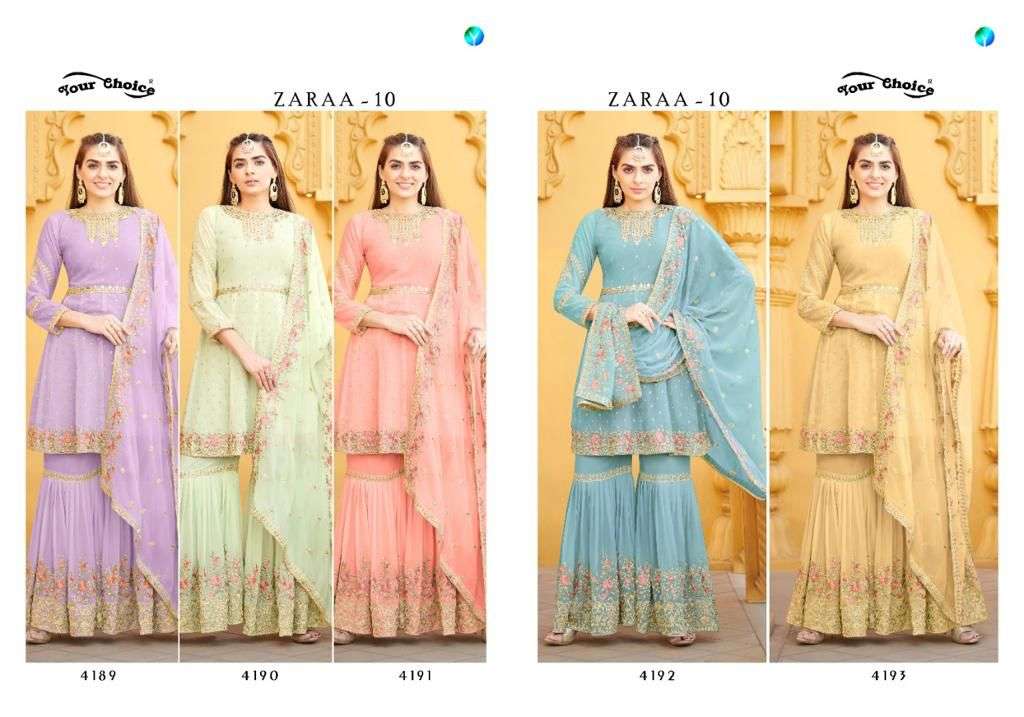 your choice zaraa vol 10 4189-4193 series party wear salwar suits wholesaler surat