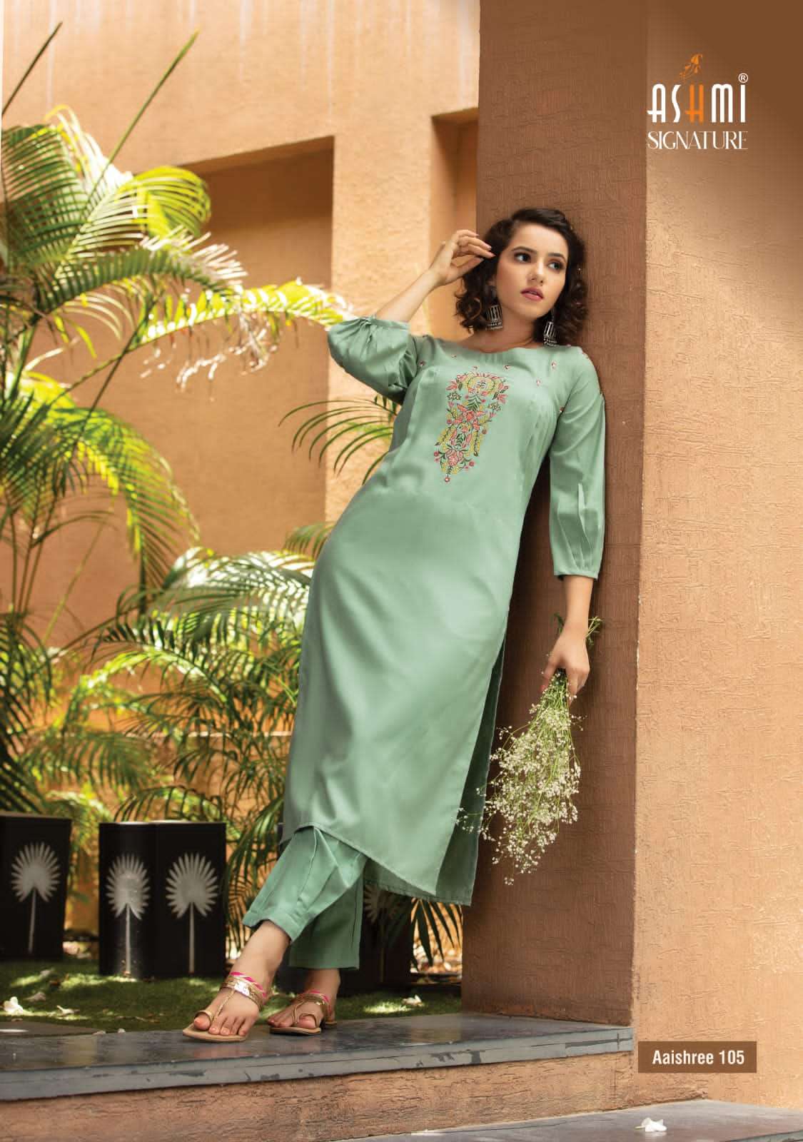 ashmi signature aaishree series 101 - 106 designer heavy cotton kurti with pant set online shopping surat 