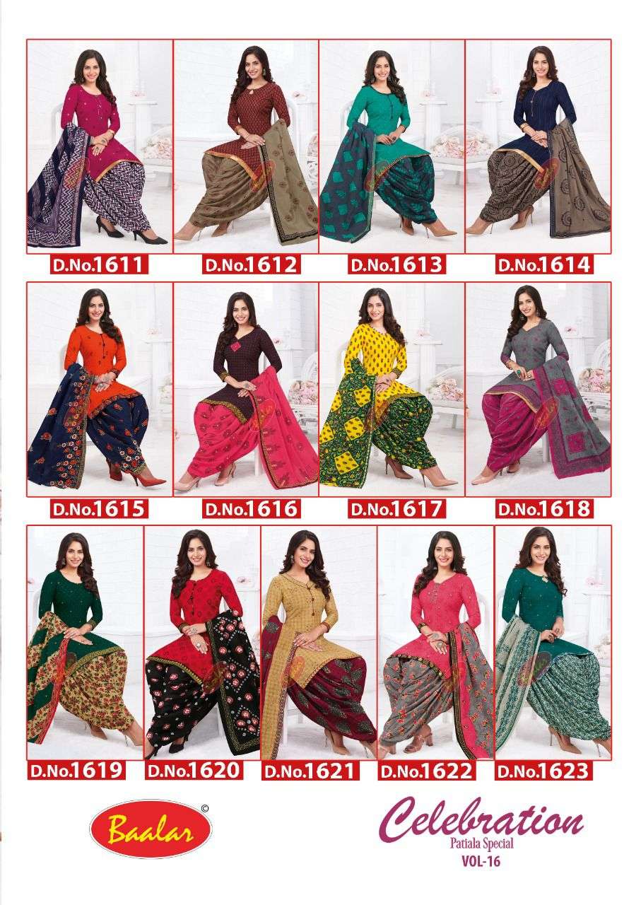 baalar celebration patiyala vol 16 cotton dress material wholesale price surat
