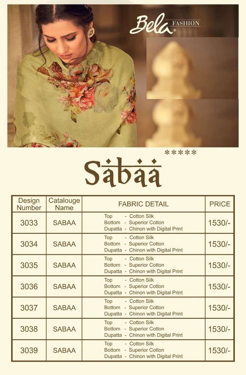 bela fashion sabaa 3033-3039 series salwar kameez wholesale price