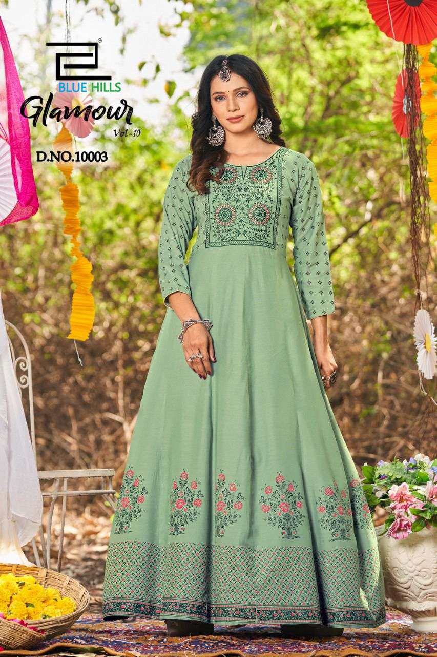 blue hills by glamour nx vol 10 series 10001 - 10004 reyon long gown collection online shopping surat 