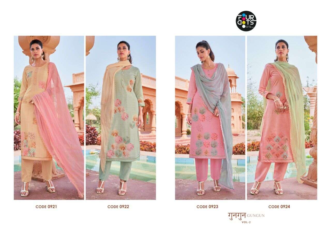four dots by gun gun vol 2 series 0921 - 0924 designer pure muslin salwar kameez online wholesaler surat 