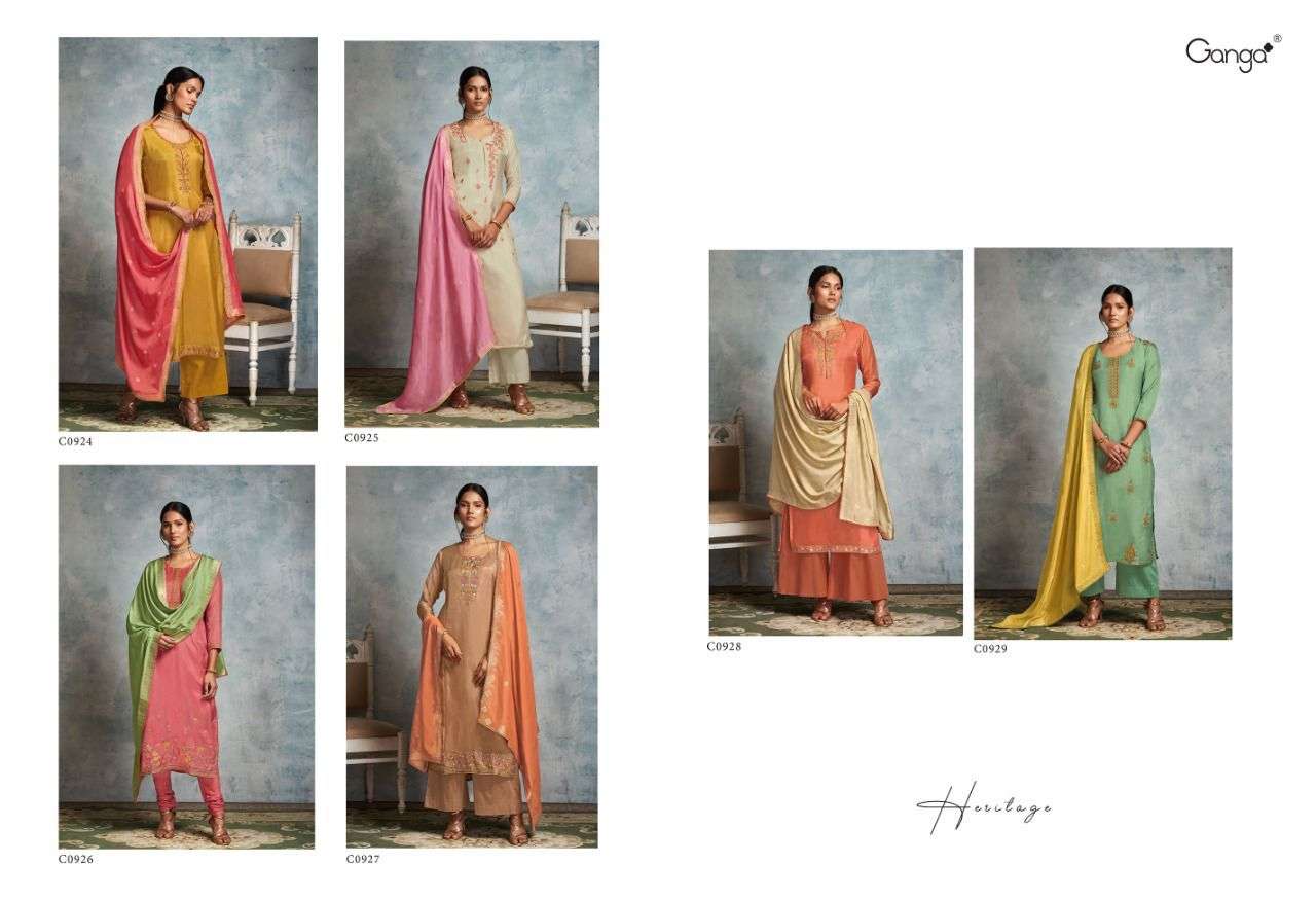 ganga haritage habutai silk designer salwar kameez online wholesaler surat
