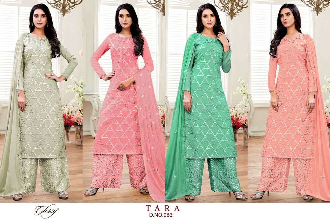 glossy tara 063 fancy party wear look salwar kameez collection surat